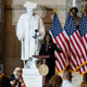 Rep. Val Demings, D-Fla., speaks during a statue unveiling ceremony for civil rights pioneer Mary McLeod Bethune, center, in the U.S. Capitol’s Statuary Hall on Wednesday, July 13, 2022. Statues of Rosa Parks, left, and Norman Borlaug, also appear.
